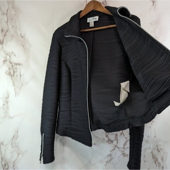 Joseph Ribkoff Jacket Womens Large 14 Black Zip Ribbed Textured Artsy - Picture 8 of 11